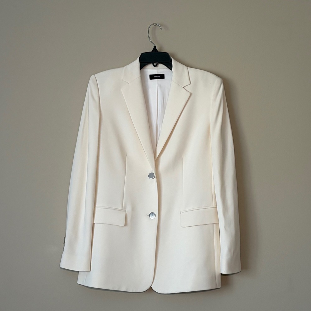 Theory Admiral Crepe Blazer Cream Single‎ Button Tailored Women's Size 2